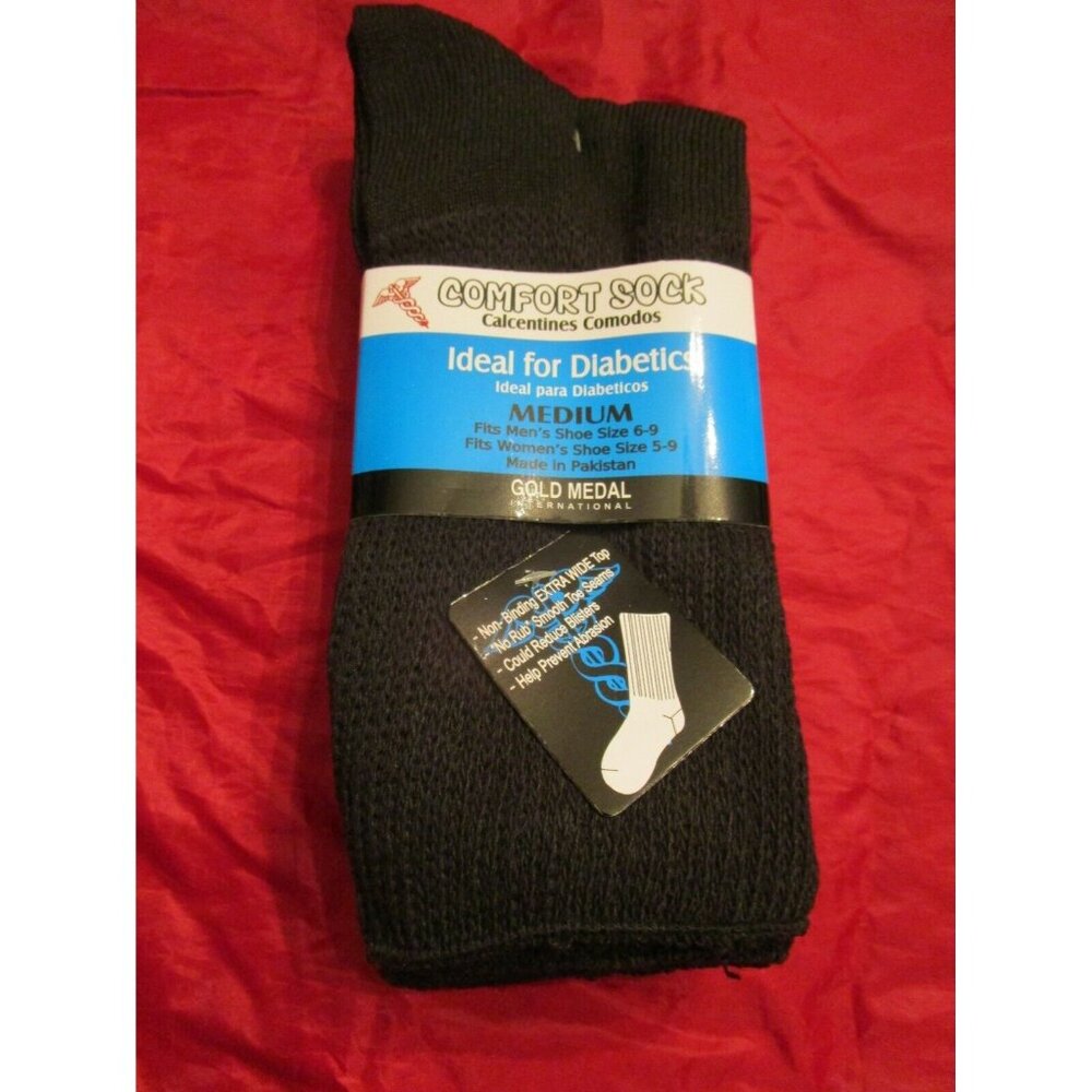 3 Pairs Unisex Wellness Diabetic Socks For Diabetes Non Binding  Men 6-9 Black